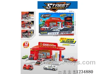 City alloy fire control gas station parking lot (with 2 alloy cars)