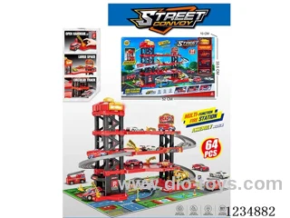 Urban four-story lift parking lot W L/M firefighting set with 3PCS alloy cars(included 3*AG13)