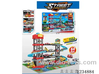 Four-level racing car parking garage with W L/M/3PCS alloy cars/maps/road signs(included 3*AG13)