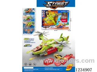 Light and music airplane with ejection storage container, transformable track, and 2 alloy cars