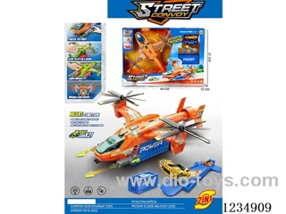 Light and music airplane with ejection storage container, transformable track, and 2 alloy cars