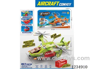 Light and music airplane with ejection storage container, transformable track, and 2 alloy cars