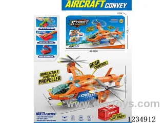 Light and music airplane with launch storage container, transformable track, and 2 alloy cars