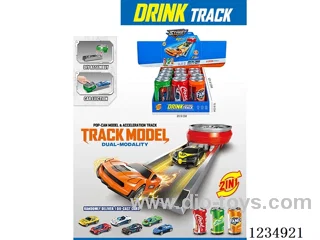 Launchable storage beverage can with 1 alloy car (3-color mix)12PCS