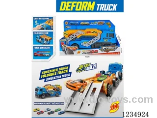 Light and music launchable folding cargo truck with 2 alloy cars (including 3*AG13)