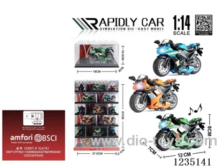 1:14 pull back alloy motorcyclesW L/M 3 colors mixed (without helmet)