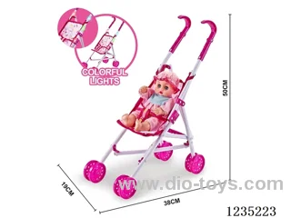Colorful Light Plastic Pushcart with 12-inch Musical Doll