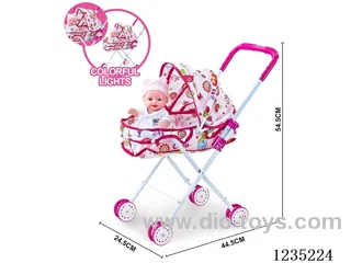 Colorful Light Iron Pushcart with 10-inch Musical Doll
