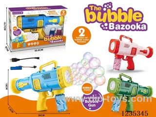 Automatic 10-Hole Bubble Rocket Launcher (3 Colors Mixed) with 2 Bottles of 50ml Bubble Solution (Charging Version)