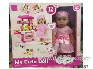 14-inch Living Eye Empty Body Doll(with IC included battery) Kitchen Set