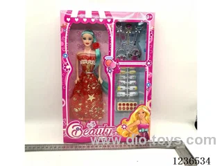 11 inch solid Barbie with nail set, clothes multicolour mixed