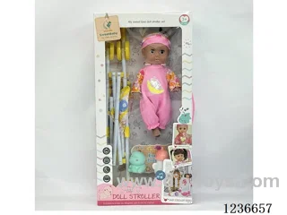 11 inch Pajamas Black Skin Doll+Trolley+Accessories included battery