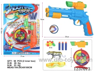 Revolver ping pong soft bullet gun with target + animal (2-colour mix)