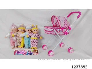 14-inch cotton-stuffed doll with English IC/Iron handcart