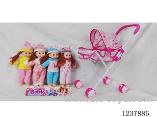 14-inch cotton-stuffed doll with English IC/Iron handcart