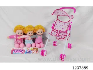 16-inch cotton-stuffed doll with English IC/Iron handcart