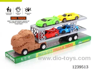 Double Decker Inertia Dinosaur Tractor with 4 Sport Cars