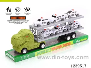 Double Decker Inertia Dinosaur Tractor with 6 Police Cars