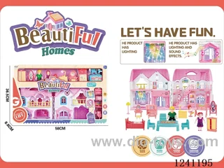 Villa set (with light/doorbell dog sound-2*AA not included, colourful chandelier includes 3*AG13)