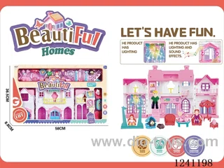 Villa set (with light/doorbell dog sound-2*AA not included, colourful chandelier includes 3*AG13)