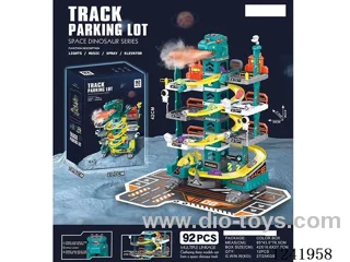 92PCS Space Dinosaur Track Car Park W L/M/Spray Not Included Battery