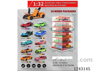1:32 pull back alloy car W L/M -Rotating Table Transparent Building Block Box (10 Mixed)