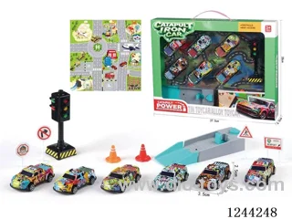 8.6cm tin pull back car with ejector+ cars*6