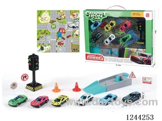 Alloy pull back car with ejector + cars*6