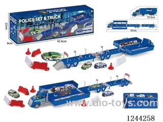 cargo car police scene storage ejection (with 3PCS metal pull back car +15 road signs barricades +1 DIY stickers)