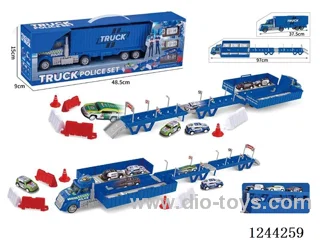 cargo car police scene storage ejection (with 3PCS metal pull back car +15 road signs barricades +1 DIY stickers)