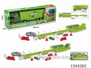 Dinosaur container truck car park scene (with 3PCS metal pull back car + 15 road signs barricades + 1 DIY stickers) )