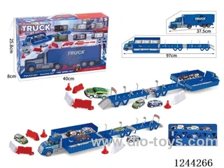 Container Car Police Scene Storage and Ejection (with 6PCS metal pull back car + 15 road signs and barricades + 1 DIY sticker)