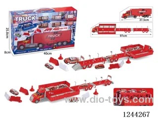 Container Car Fire Scene Storage and Ejection (with 6PCS Metal pull back car + 15 road signs and barricades + 1 DIY stickers)
