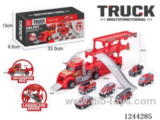 Folding Cargo Car - Alloy Firefighting Track Scene (Red Cargo Car)