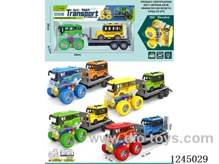 colourful/ 4WD/ dual inertia stunt bus car + pull back School Bus