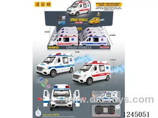 inertia/lights/music/openable door/spray/police car/first aid car (+water bottle) 6PCS not included battery