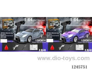 1:64 Scale GTR Full-Proportion Drift RC Car, Two-Tone Mix Pack, in included battery