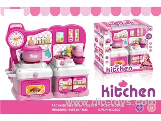 Pink cartoon puzzle kitchen and kitchenware combination in colour box