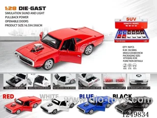 1:28 pull back alloy car 12PCS W L/M 4 colors