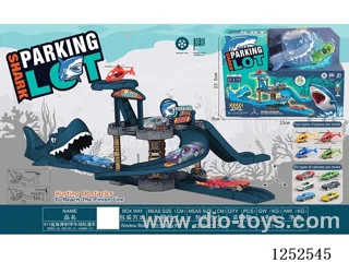 DIY Sharks Pop Up Car Parking Track Vehicle (Signposts+Planes+Alloy Roadster)