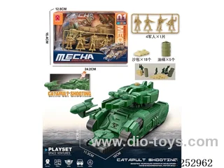 Military Catapult Tank Inertial Vehicle + Military Sandbags Oil Bucket Scene Set