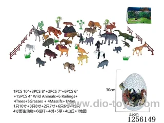 1PCS 10-inch + 3PCS 8-inch + 2PCS 7-inch + 6PCS 6-inch + 15PCS 4-inch Wildlife + 6 Railings + 4 Trees + 5 Grass + 4 Hills + 1 Map