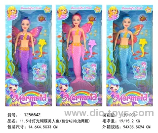 11.5 inch mermaid doll with butterfly wing(Includes 2 pcs AG3 batteries) in window box
