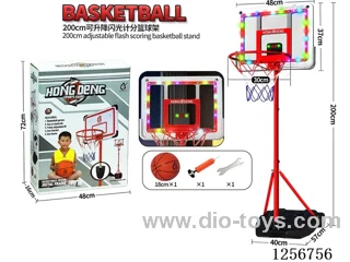 2m Red Acrylic Flashing Lights + Scoreboard Adjustable Height Wheeled Triangular Base Iron Ring Iron Pole Basketball Hoop (30cm Rim Diameter)