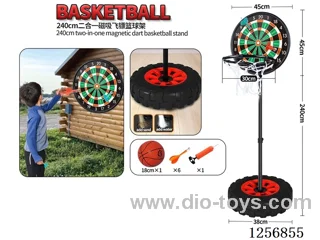 2.4m Reinforced Adjustable Iron Hoop & Pole Basketball Stand + 2 Magnetic Frisbee Boxes & 1 Basketball Stand