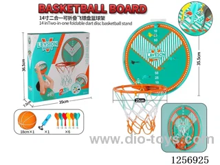 14-inch 2-in-1 magnetic dartboard with foldable basketball hoop (includes size 3 ball + 6 magnetic darts)