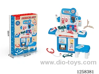 Medical equipment dispensing table with chairs