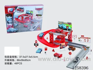 parking lot with 4 plastic cars