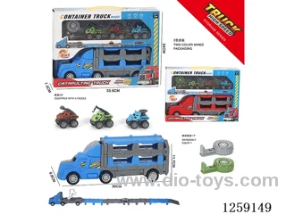 Large free wheel car + pull back dinosaur construction cars*3 + Launcher (Random Color)