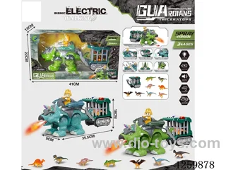 B/O Mecha Triceratops + Trailer W L/M/spray not included battery 2 colors